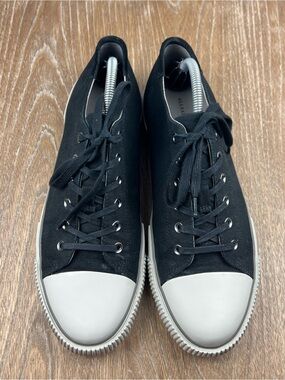 602 ALLSAINTS DILLON Men's Classic Black Canvas Low-Top Sneakers White Toe 11